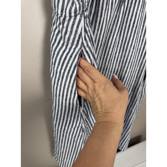 Old Navy Womens Linen Cami Dress XL Blue Striped Coastal Resortwear Cottagecore - Picture 2 of 8